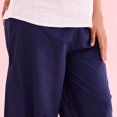 Women Solid Light Navy Cotton Cropped Salwar