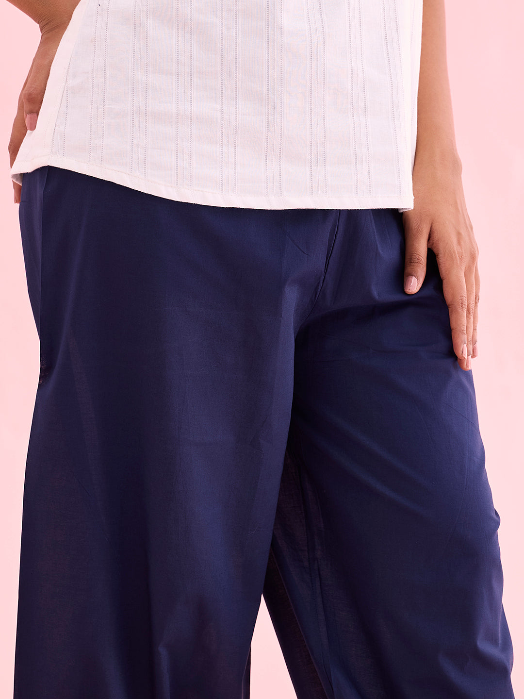 Women Solid Light Navy Cotton Cropped Salwar