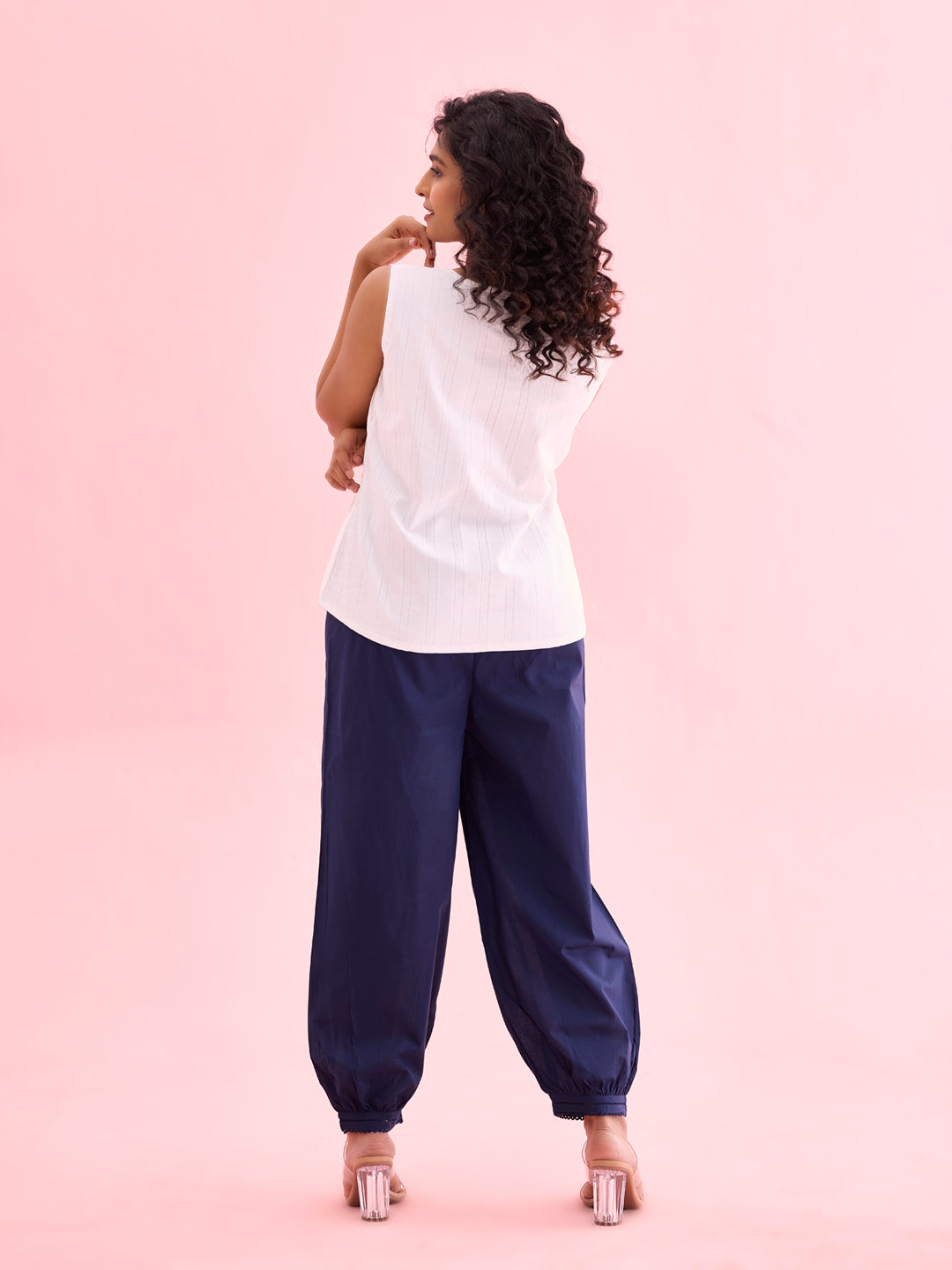 Women Solid Light Navy Cotton Cropped Salwar