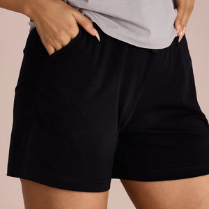 Women Solid Black Mid Rise Casual Shorts