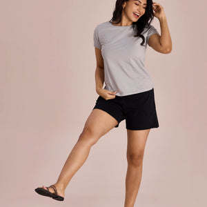 Women Solid Black Mid Rise Casual Shorts
