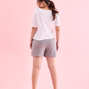 Women Solid Ebony Grey Mid Rise Casual Shorts
