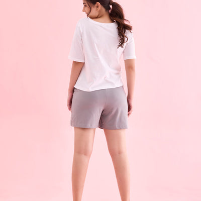 Women Solid Ebony Grey Mid Rise Casual Shorts