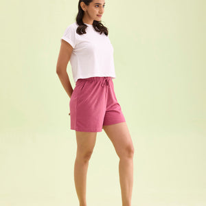 Women Solid Light Wine Mid Rise Casual Shorts