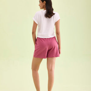 Women Solid Light Wine Mid Rise Casual Shorts