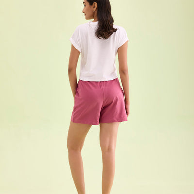 Women Solid Light Wine Mid Rise Casual Shorts