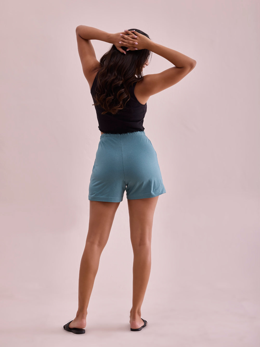 Women Solid Ocean Green Mid Rise Casual Shorts