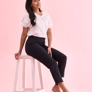 Women Printed Black Mid Rise Formal Pants