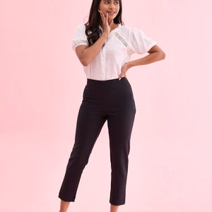Women Printed Black Mid Rise Formal Pants