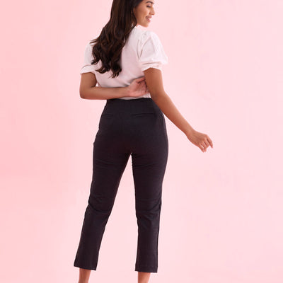 Women Printed Black Mid Rise Formal Pants