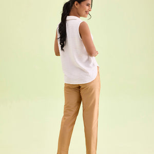 Women Antique Gold Solid Mid Rise Metallic Pants