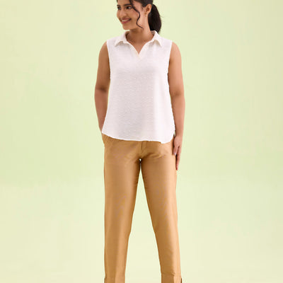 Women Antique Gold Solid Mid Rise Metallic Pants