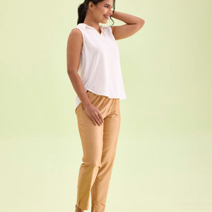 Women Antique Gold Solid Mid Rise Metallic Pants