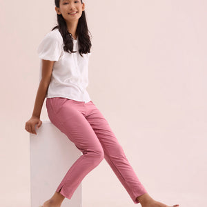 Women Dusty Rose Solid Mid Rise Metallic Pants