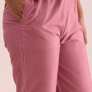 Women Dusty Rose Solid Mid Rise Metallic Pants