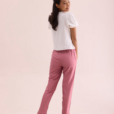 Women Dusty Rose Solid Mid Rise Metallic Pants