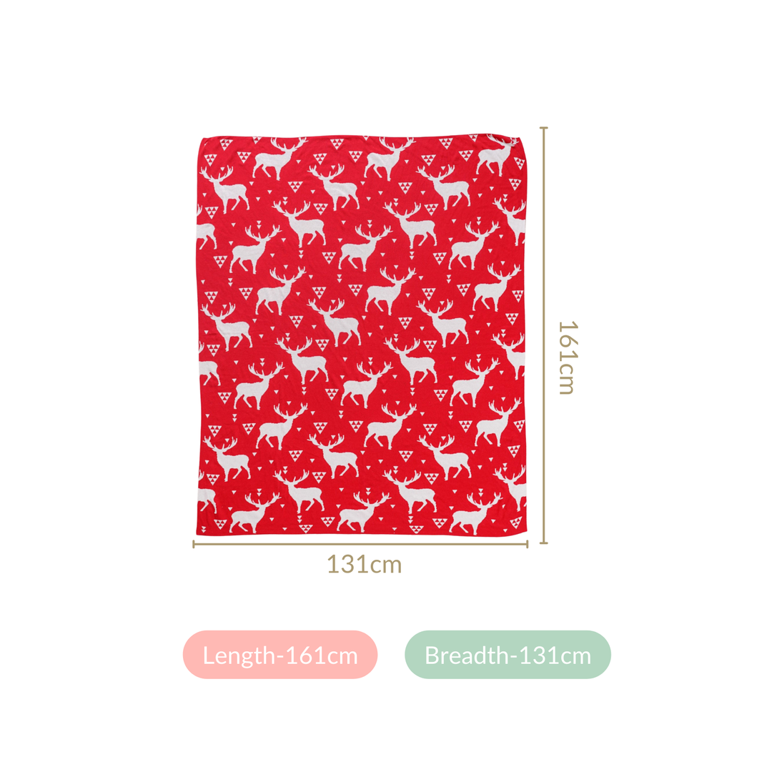 Reindeer Reversible Throw Blanket Red White