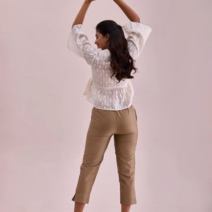Women Solid Gold Mid Rise Cropped Metallic Pants
