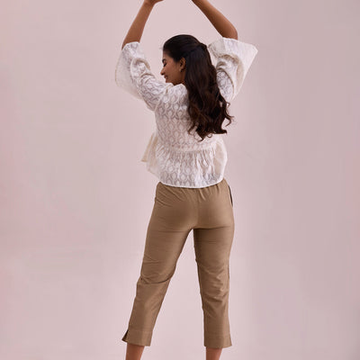 Women Solid Gold Mid Rise Cropped Metallic Pants