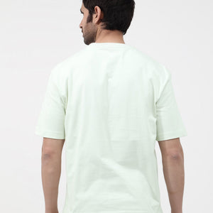 Rare Rabbit Articale Mens Luca Pastel Green Cotton Polyester Fabric Short Sleeve Crew Neck Oversized Fit Graphic Printed T-Shirt