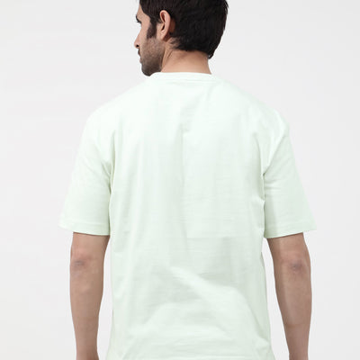 Rare Rabbit Articale Mens Luca Pastel Green Cotton Polyester Fabric Short Sleeve Crew Neck Oversized Fit Graphic Printed T-Shirt