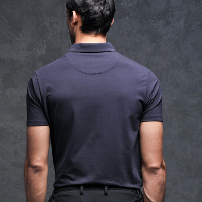 Rare Rabbit Men's Lupin Navy Cotton Lycra Fabric Collared Neck Half Sleeves Polo T-Shirt