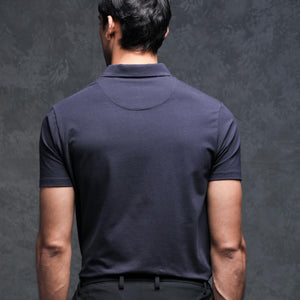 Rare Rabbit Men's Lupin Navy Cotton Lycra Fabric Collared Neck Half Sleeves Polo T-Shirt