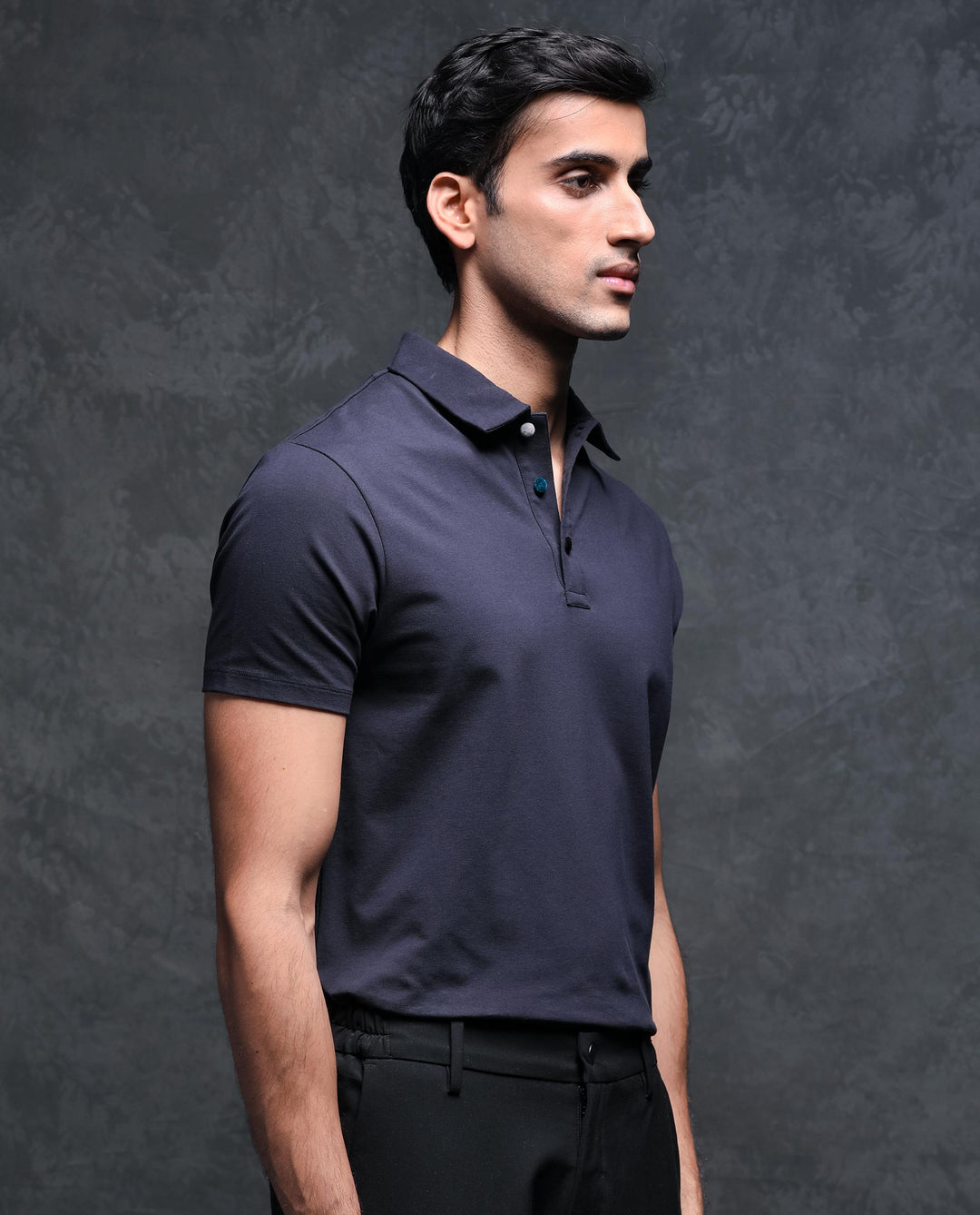 Rare Rabbit Men's Lupin Navy Cotton Lycra Fabric Collared Neck Half Sleeves Polo T-Shirt