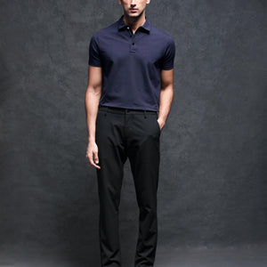 Rare Rabbit Men's Lupin Navy Cotton Lycra Fabric Collared Neck Half Sleeves Polo T-Shirt