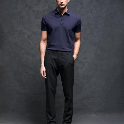 Rare Rabbit Men's Lupin Navy Cotton Lycra Fabric Collared Neck Half Sleeves Polo T-Shirt