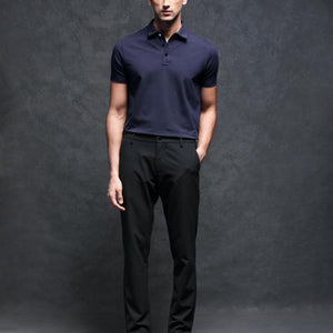 Rare Rabbit Men's Lupin Navy Cotton Lycra Fabric Collared Neck Half Sleeves Polo T-Shirt