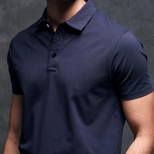 Rare Rabbit Men's Lupin Navy Cotton Lycra Fabric Collared Neck Half Sleeves Polo T-Shirt