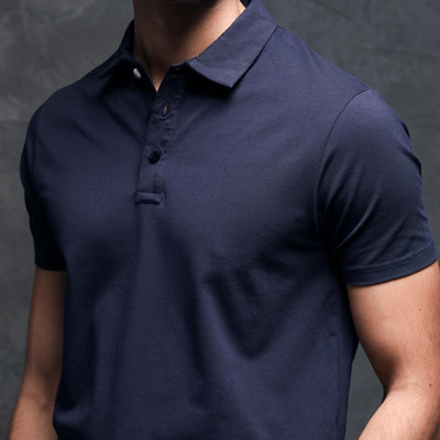 Rare Rabbit Men's Lupin Navy Cotton Lycra Fabric Collared Neck Half Sleeves Polo T-Shirt