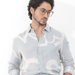 Rare Rabbit Mens Lusia Off White Cotton Fabric Regular Collar Herringbone Full Sleeves Regular Fit