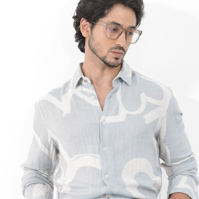 Rare Rabbit Mens Lusia Off White Cotton Fabric Regular Collar Herringbone Full Sleeves Regular Fit