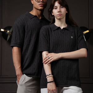 Pristine Cable Knit Polo - Shadow