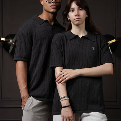 Pristine Cable Knit Polo - Shadow