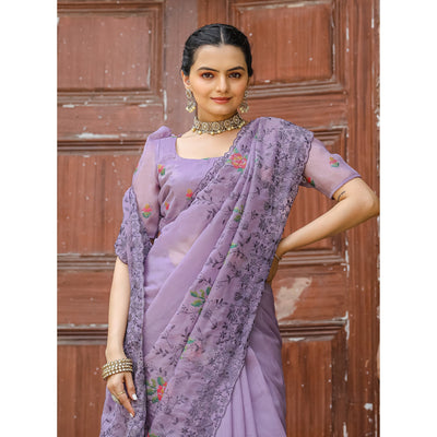 Ankita Lavender Chiffon Handwork Saree
