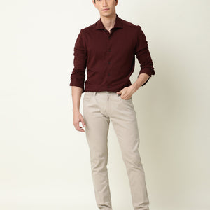 Rare Rabbit Men's Vertical Maroon Cotton Fabric Full Sleeves Striped Shirt
