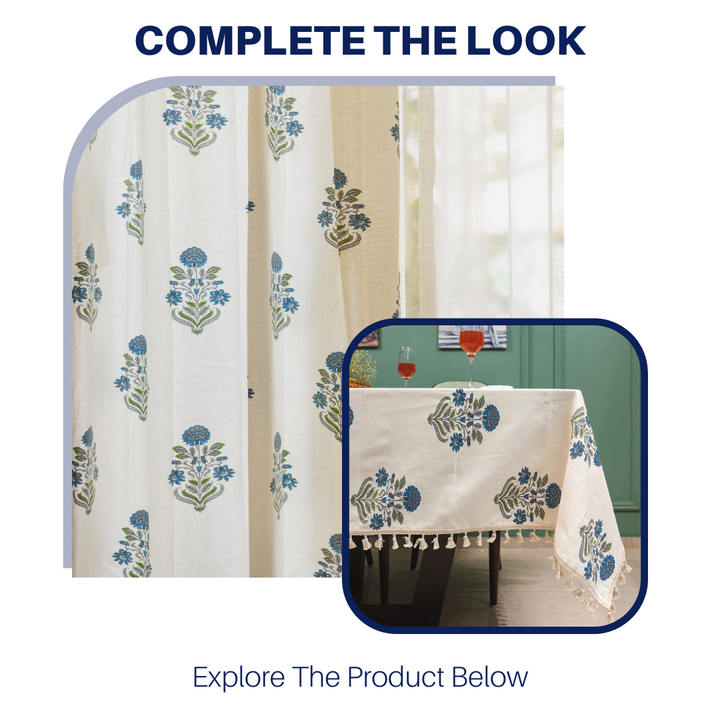 100% Cotton Ethnic Room Darkening Curtains For Living Room, Pack of 2 Curtains - Liberty Blue