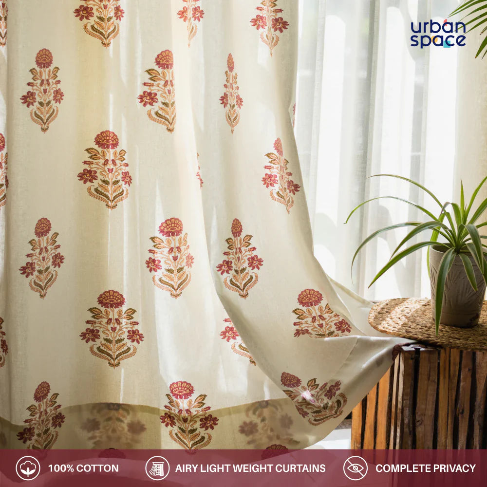 Cotton Curtains + Cotton Table Cover - (Combo 4 - Liberty Maroon + Liberty Maroon)