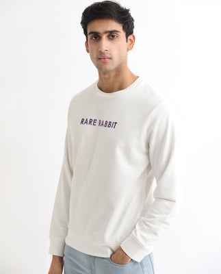 Rare Rabbit Men'S Lintz Off White Sweatshirt Full Sleeves Solid