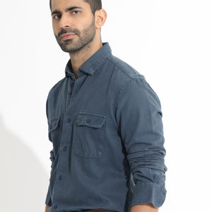 Rare Rabbit Men's Lipton Dusky Navy Cotton Fabric Full Sleeves Twill Shirt