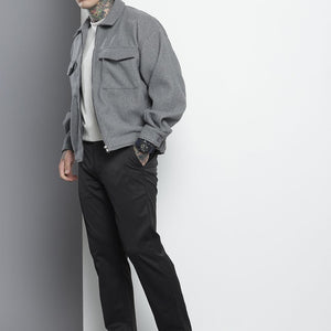 Men's Black Regular Fit Solid Trousers