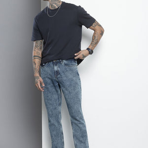 Men's Blue Dad Fit Solid Jeans