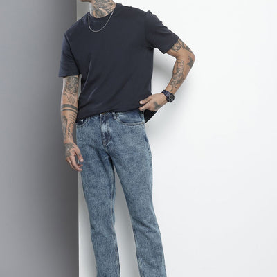 Men's Blue Dad Fit Solid Jeans