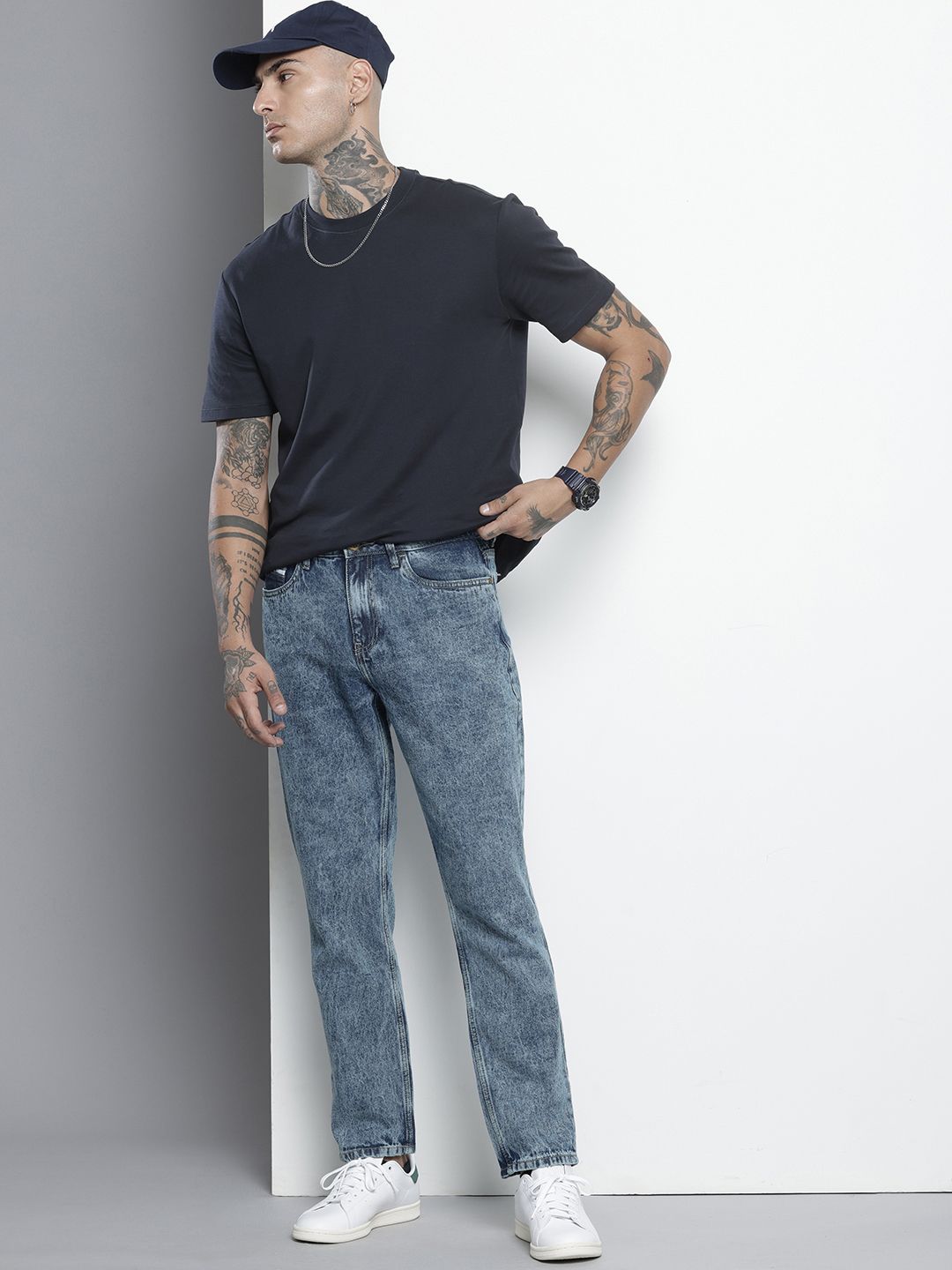 Men's Blue Dad Fit Solid Jeans