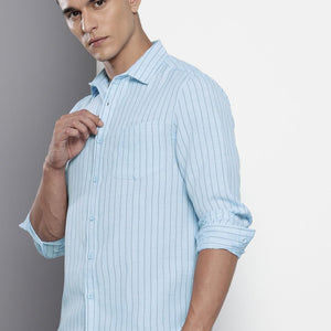 Men's Blue Slim Fit Striped Casual Shirt