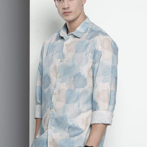 Men's Beige Regular Fit Floral Resort Wear Shirt