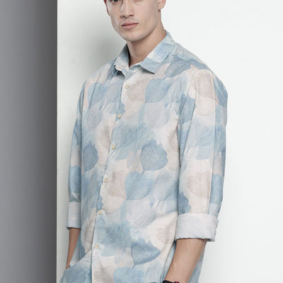 Men's Beige Regular Fit Floral Resort Wear Shirt